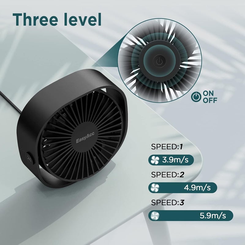 EasyAcc USB Small Desk Fan, Slumber Pod Fan [360°Rotatable Head &Powerful ] 3 Speeds Portable Personal Table Travel Fan for Sleeping Desk Cruise Ship Dorm Bedroom Office Office (No Battery) - Image 4